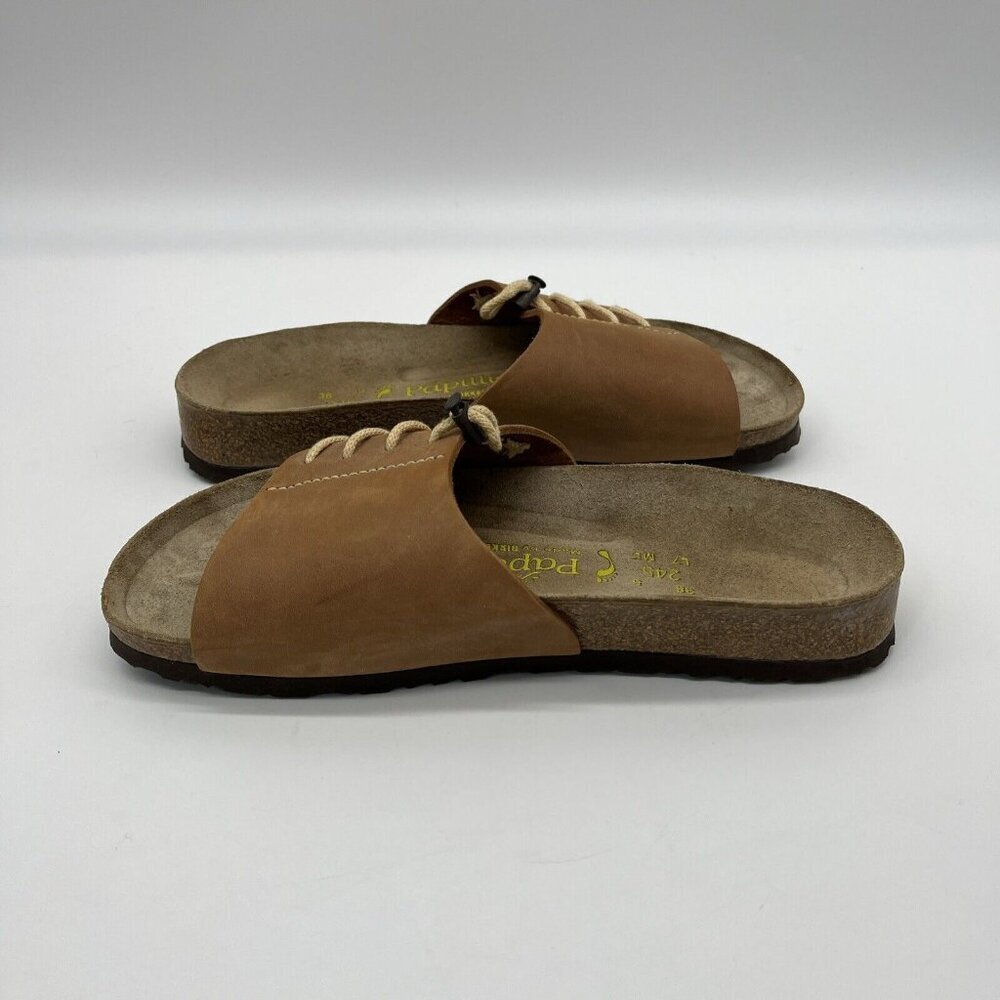 Vtg Birkenstock Papillio Leather Laced Wide Band Slides Womens 7 (38) Brown - Picture 4 of 11